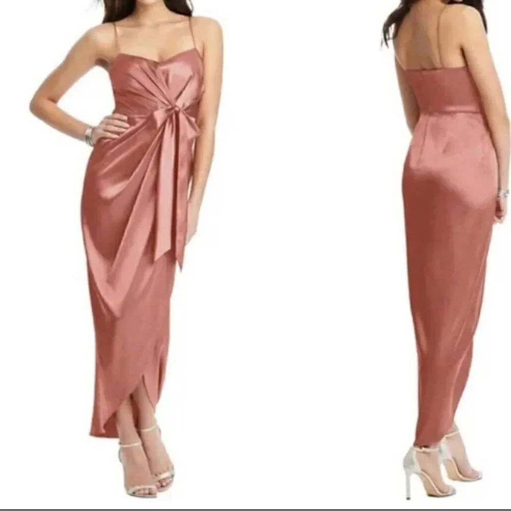 AFTER SIX 6828 Desert Rose Stretch Charmeuse Draped Midi Dress Size 12R NWT